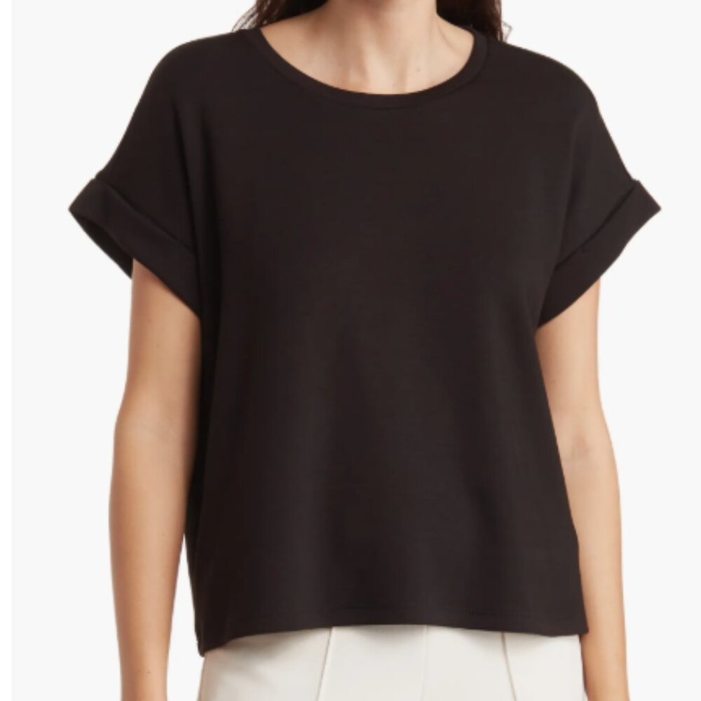 T Tahari Roll Sleeve Scuba Top NWOT Size 1XL, Color Black